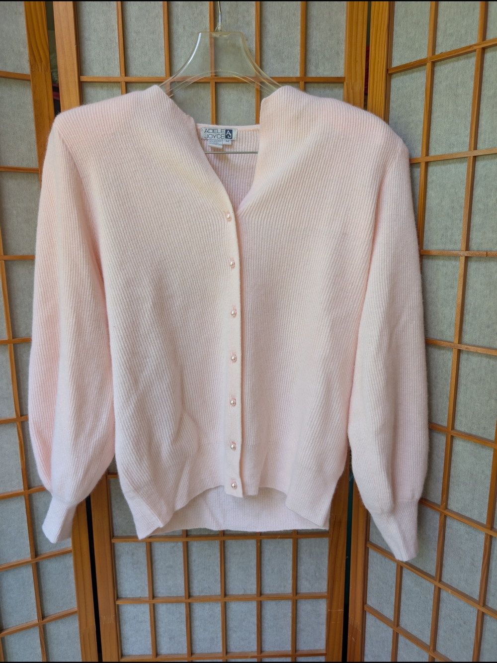 Elegant Vintage Baby Pink Lambswool Angora Cardigan Sweater by Adele Joyce